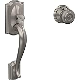 Schlage Standard Front Entry Handleset with Georgian Door Knob, Lower Half Grip, Satin Nickel, FE285 CAM 619 GEO