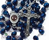 Saphire Blue Crystals Rosary Catholic Necklace With