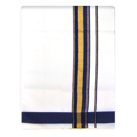 Mens Cotton Fancy Border Normal Dhoti (Size : FS-Per Piece - 2Mtrs) Color Blue