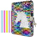 VIPbuy Magic Reversible Unicorn Sequin Notebook Diary Lined Travel Journal with Lock and Key for Kids Girls, Size A5 (8.5
