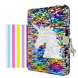 VIPbuy Magic Reversible Sequin Notebook Diary Lined Travel Journal with Lock and Key for Kids Girls