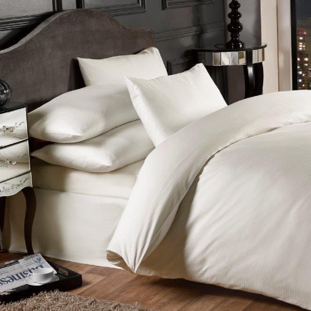 Emma BarclayGrosvenor - 1000 Thread Count Pin Stripe Fitted Sheet in Cream - Double Bed
