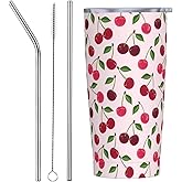 Qwalnely Cherry Tumbler 20 OZ with Lid and Straw, Insulated Cup Mug Tumbler, Cherry Gifts for Men Women