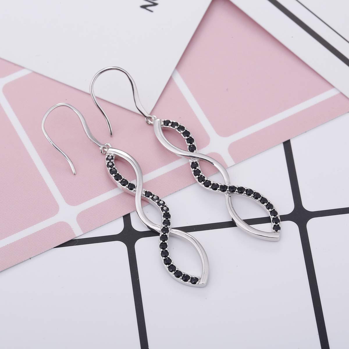 Women\'s Silver Earring Black Drops, Swirl Twist Pendant, Hook Earrings DE0062K