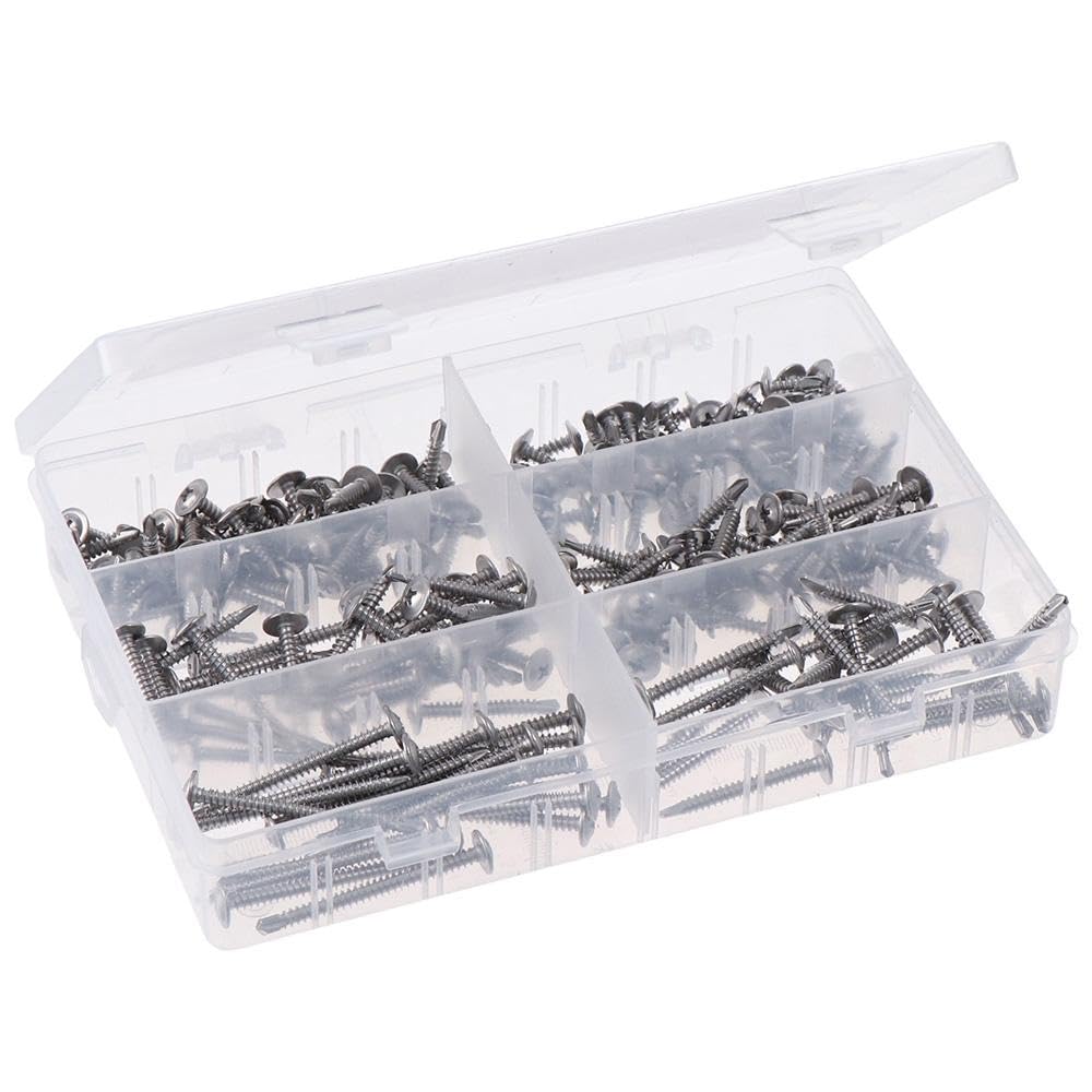 Upluckey Self Tapping Screws 210Pcs #4.2 Durable Stainless Steel Sheet Metal Screw Modified Truss Head Silver Handware Assortment Kit