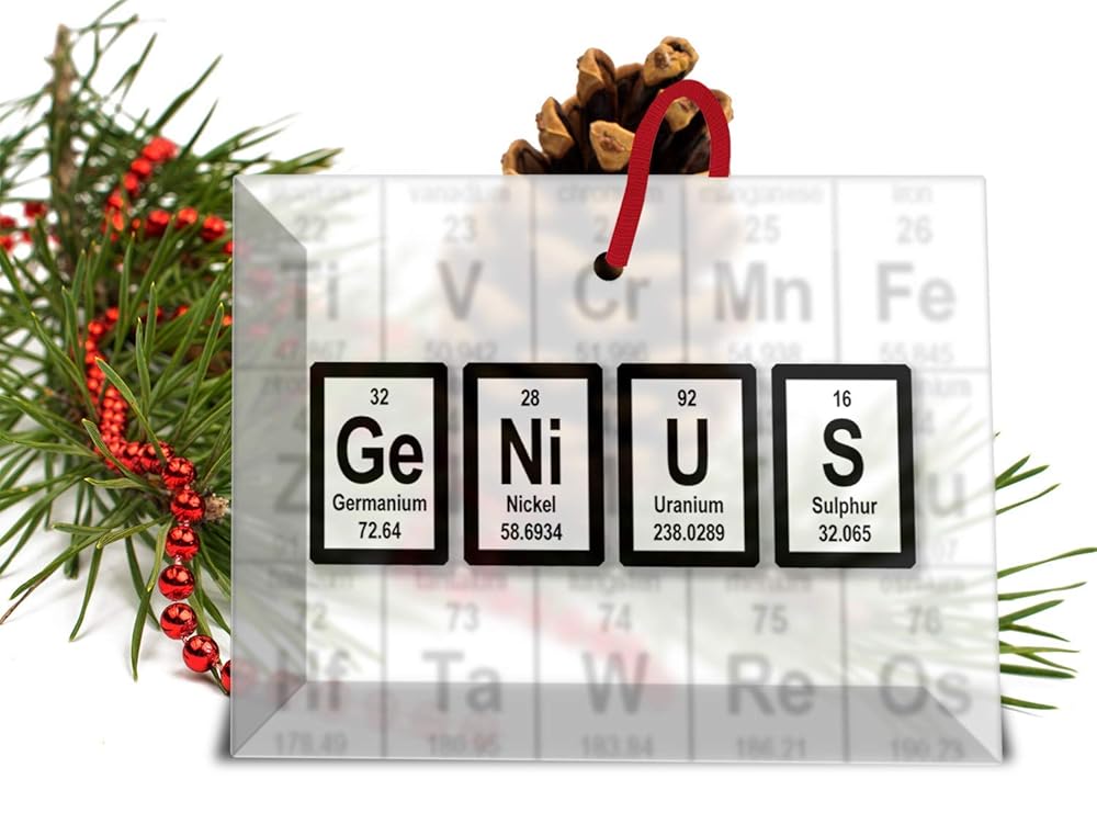 Genius Periodic Table of Elements Glass Christmas Ornament