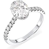 DAZZLE DREAMS JEWELRY Certified 2.5 Carat Oval Moissanite Engagement Ring for Women, D Color VVS1, 925 Sterling Silver with 18K White Gold Plating, Hidden Halo Solitaire Bridal Ring