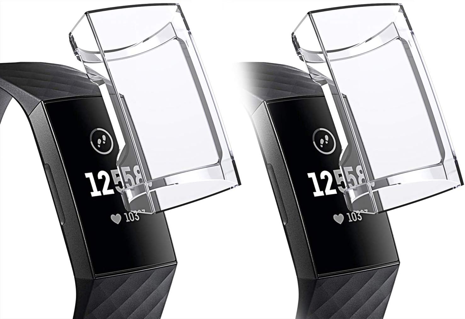 Minfex Compatible with Fitbit Charge 3 Screen Protector, Chargeable Protective Case Soft&Slim TPU Cover Frame Sport Accessories for Fitbit Charge 3/Charge 3 SE 2 Pack Transparent