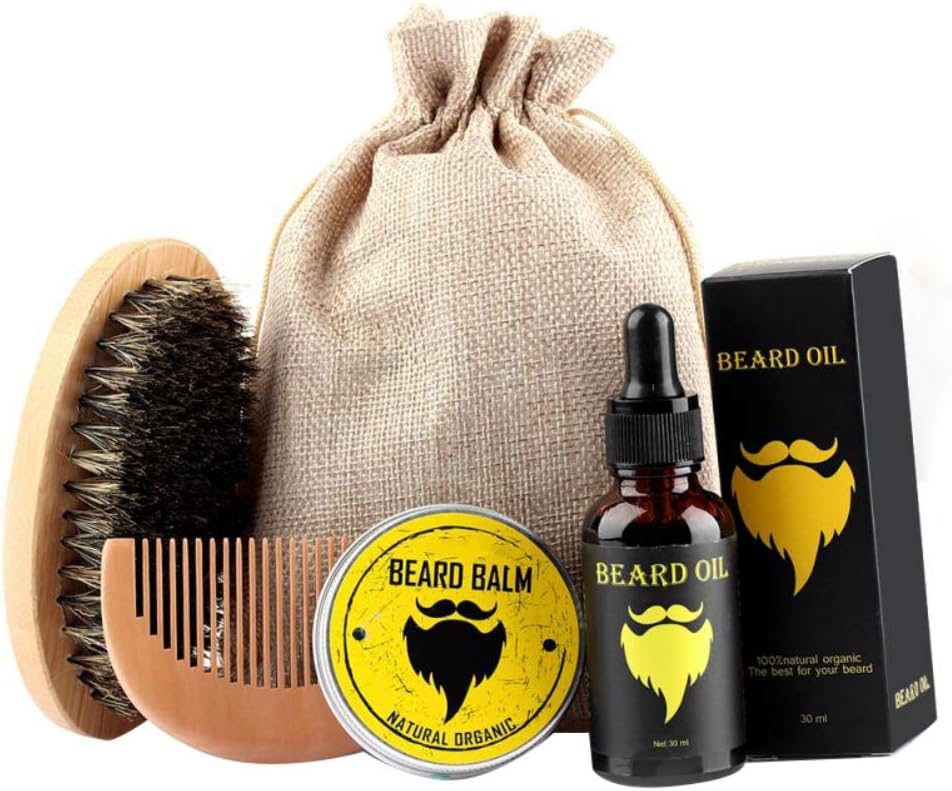 OALEN Beard Care Kit for Men, Beard Grooming Kit Beard Mustache Oil Kit/Beard Comb/Beard Brush/Beard Cream/Natural Beard Balm Gift Set