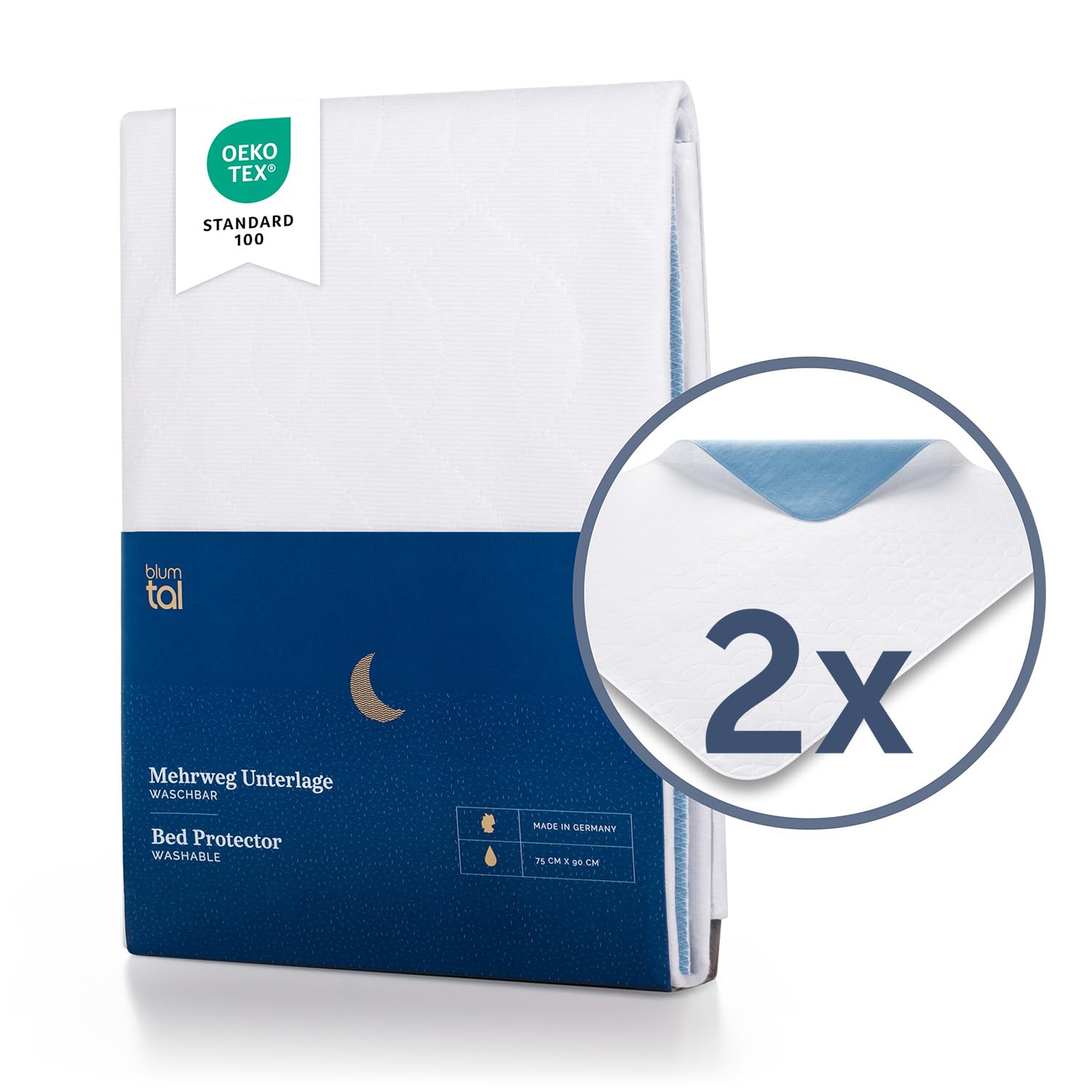 Blumtal Washable Bed Pad; Waterproof And Washable Incontinence or Bedwetting Mat; White; Double Pack