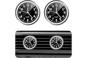 povtii 2 PCS Mini Car Clock, Round Shape Luminous Vehicle Dashboard Clock, Sturdy Clocks Watch with Self Adhesive Installation for Car Air Vent, Universal Interior Car Accessories (Black)