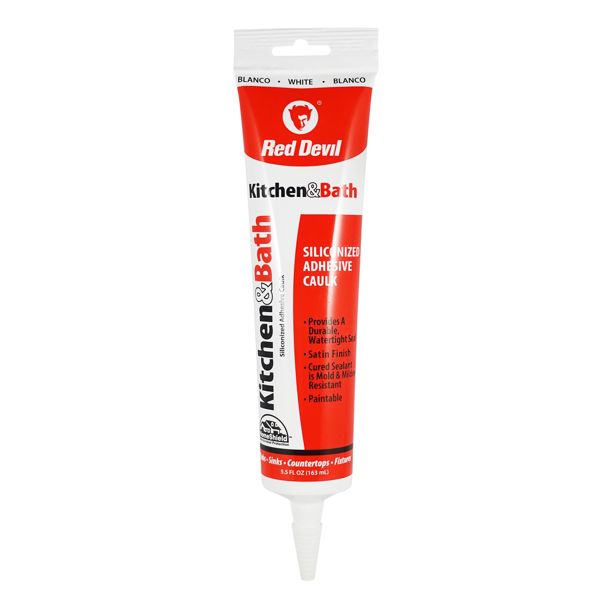 Red Devil 0405 Duraguard Kitchen & Bath Siliconized Acrylic Caulk, 5.5 oz. Squeeze Tube, White, 12 Pack, Made in USA