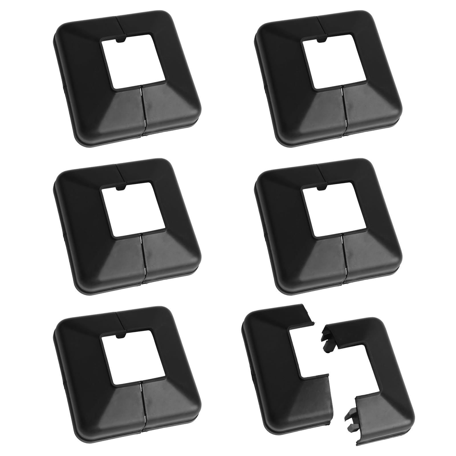 UFURMATE Post Base Cover, 6Pcs 40x40mm Plastic Post Base Cover Plates Decorative Split Post Skirt Cover Square Railing Base Cover for Stair Handrail Fence (Black)