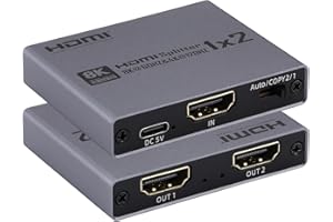 WONLYUS 2025 Upgraded 8K@60Hz HDMI 2.1 Splitter 1 in 2 Out, 4K@120Hz HDMI Splitter Duplicate Only, Support 48Gbps HDCP2.3 HDR10+ 3D Dolby Vision, Compatible with TV Box, PS5, DVD Player