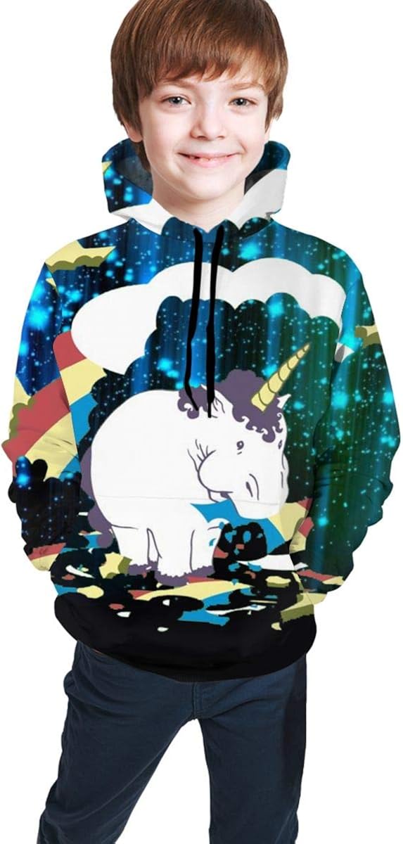 Gorgeous Unicorn Eating Rainbow Hoodies Teens Long Sleeve Sweatshirts Crewneck Pullover Tops Casual Tunic Tops with Pockets