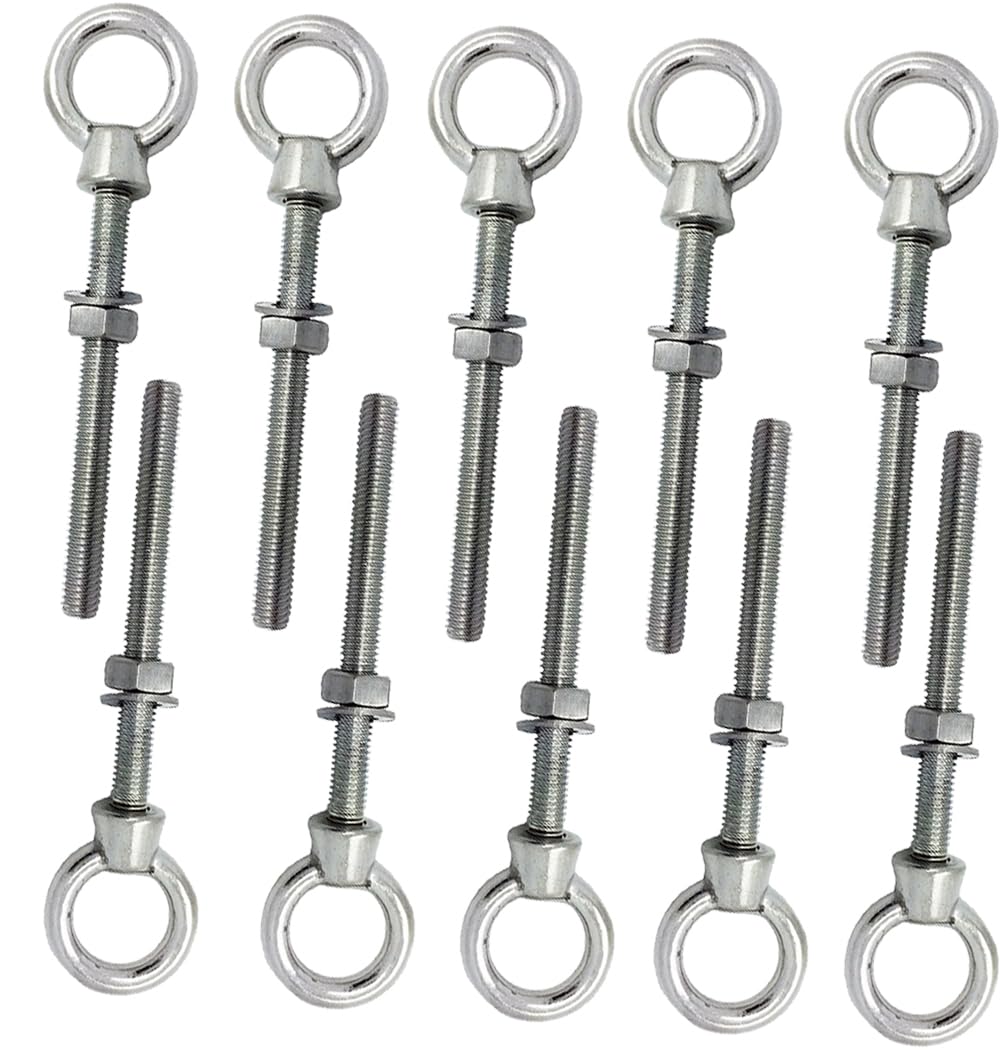 M6 x 80mm Lifting Long Eye Bolt Longshank with Full Nuts and Washer Stainless Steel Marine Grade (Pack of 10)