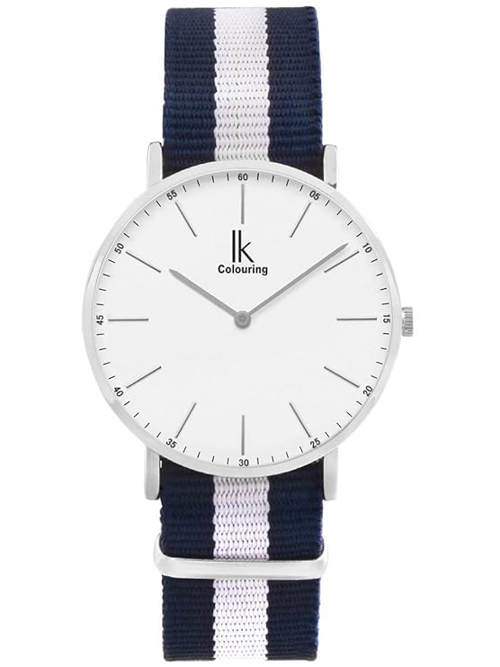 Alienwork Damen Herren Armbanduhr Quarz Silber mit NATO-Armband blau Ultra-flach Slim-Uhr