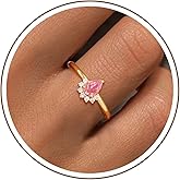 Awinesn Gold Birthstone Rings for Women Non Tarnish Dainty 14K Gold Plated Rings Adjustable CZ Gemstone Rings Wedding Engagement Ring for her Birthday Gifts Jewelry