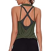Womens Summer Open Back Yoga Tops Halter Backless Workout Tank Top Loose Fit Athletic Shirts Gym Activewear for Women