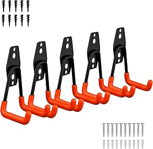 Kuyang Steel Garage Storage Utility Double Hooks, Heavy Duty Garage Organizer Garage Hooks for Power Tools, Ladders, Bulk items, Pack of 5 (Small L Hook)