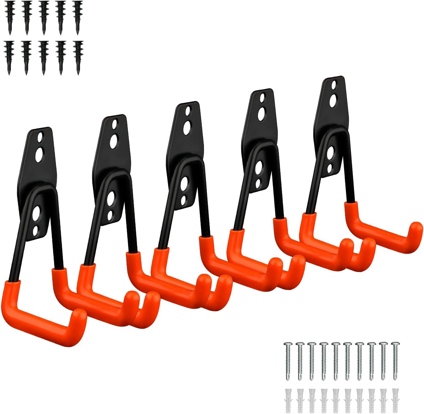 Kuyang Steel Garage Storage Utility Double Hooks, Heavy Duty Garage Organizer Garage Hooks for Power Tools, Ladders, Bulk items, Pack of 5 (Small L Hook)