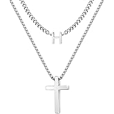 Easter Gifts Cross Necklace for Men Boy Initial Cross Chain Pendant Necklace Religious Gifts Christian Jewelry Gift for Men Boy