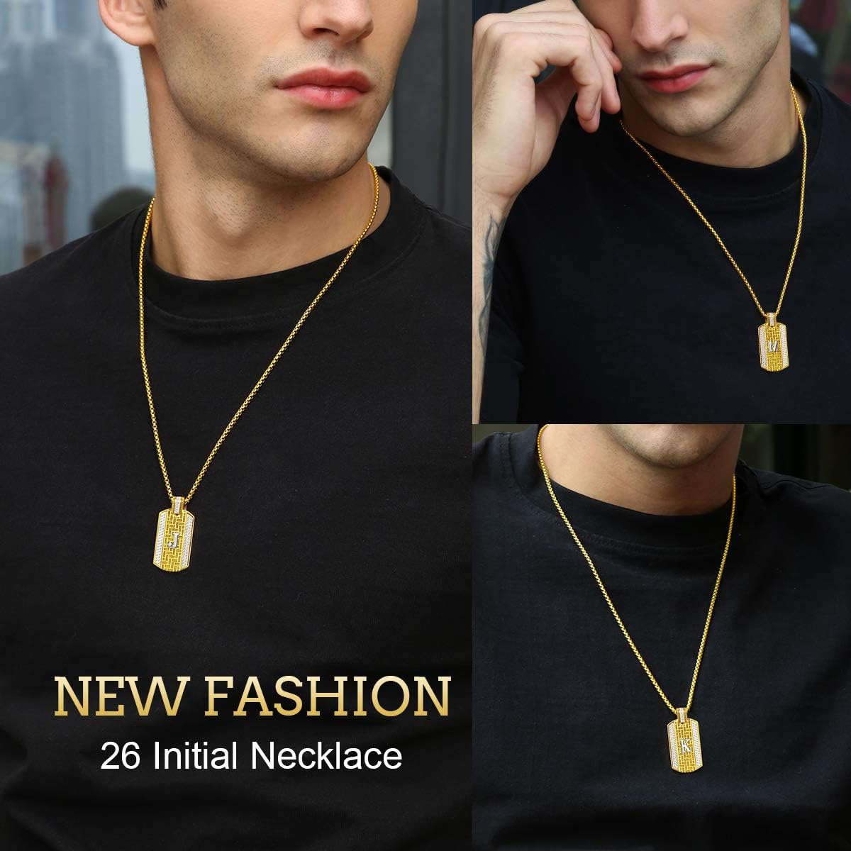 ETEVON Initial Necklace for Men Capital Letter E Pendant Gold Plated Golden Chain A-Z Personalized Hip Pop Anniversary Father's Day Birthday Graduation Jewelry Gift for Men Him Husband Boyfriend Boys: Clothing