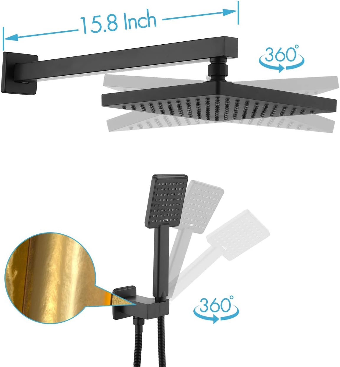 KES Shower System Bathroom Rainfall Shower Head Rain Mixer Shower Combo Set Wall Mount Matte Black (Including Shower Faucet Rough-In Valve Body and Trim), XB6223-BK - - 