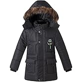 AIMISYOU Boy Winter Fleece Coat Puffer Jacket with Faux Fur Hood Long Outwear Kid Clothes