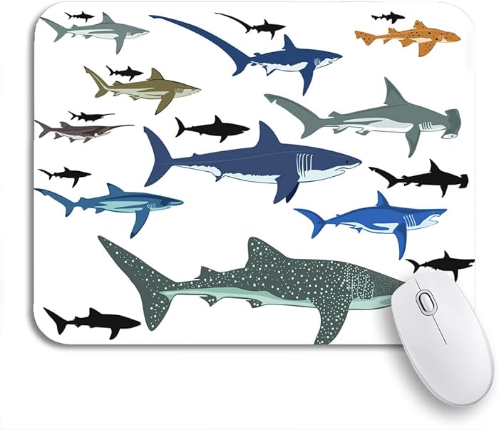 Adowyee Gaming Mouse Pad Blue Whale Shark Species Reef Aquatic Life Fin Miscellaneous 9.5"x7.9" Nonslip Rubber Backing Computer Mousepad for Notebooks Mouse Mats