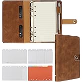 FYY A6 Binder Refillable Planner Notebook 6 Ring PU Leather Binder Journal with Pockets, Dividers, Refill Paper Brown