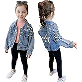 Eucluck Girls' Classic Pearls Denim Jackets Kids Button Down Jeans Jacket Top Coat Outwear