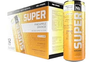 NIRVANA Super Seltzer Water - Pineapple Orange Flavored Bottled Water - HMB-Infused with Vitamin D3, B-Complex - Natural Energy Boost & Promotes Lean Muscle - (12 fl oz - 12 Cans)