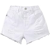 Verdusa Toddler Girl's Distressed Ripped Jeans Summer Streetwear Denim Shorts with Pockets White 7 Years