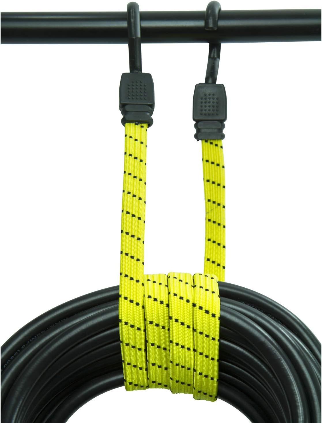 Houseables Bungee Cords with Hooks, Bungie Straps, 4 Pack, 48 Inch Long, Yellow, Flat, Premium Rubber, Bungy Chords, Adjustable, Long Bungi Rope for Dolly, Upcart, Car Trunk, Camping, Luggage, Moving: Automotive