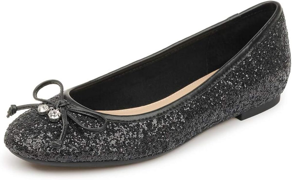 FSJ Women Cute Glitter Ballet Round Toe Flats