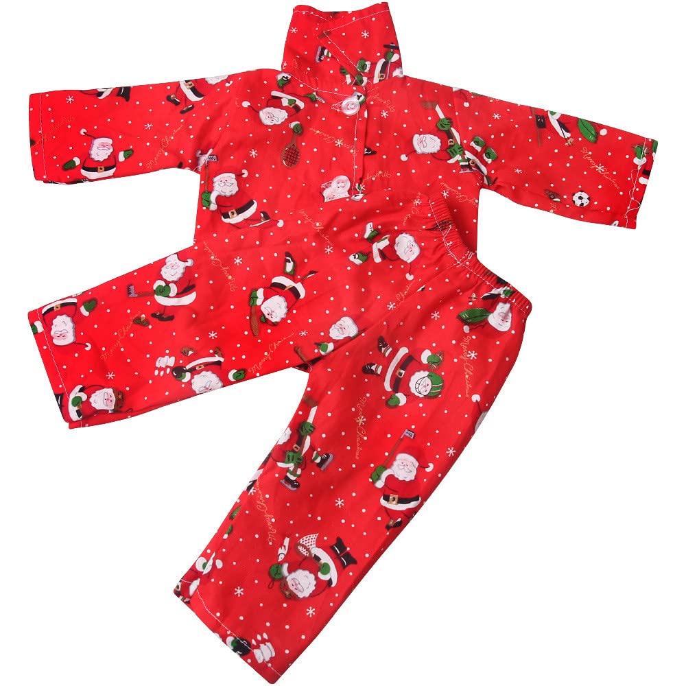 DUORUIMI Doll Clothes Winter Outfit Christmas Pajamas for American Girl Doll 18 inch Santa Pattern