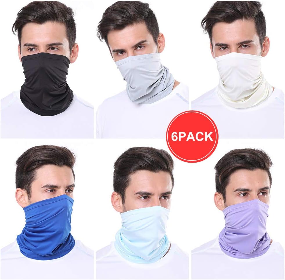 6 Pieces Face Mask UV Protection Neck Gaiter Head Wrap Seamless Scarf Mask Headbands Half Face Mask for Dust, Windproof Sunscreen Breathable Thin Multifunctional Telescopic for Men Women