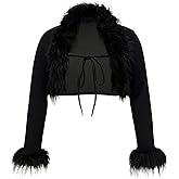 Milumia Women's Plus Size Faux Fur Trim Shrug Bolero Tie Open Front Long Sleeve Crop Cardigans