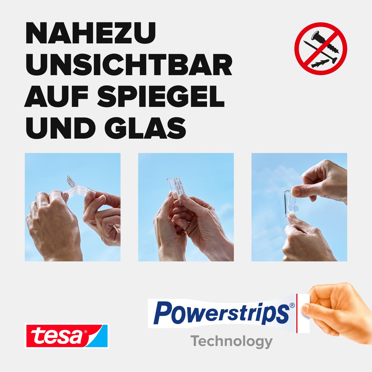 tesa Powerstrips transparent Deko - doppelseitige Klebestreifen für leichte Dekorationen, bis zu 1kg Haltekraft - selbstklebend 1kg 8 Powerstrips 4