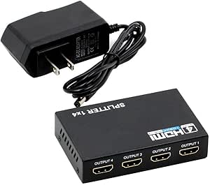 MALLCROWN 4 Port 1080p HDMI Splitter with Ac Power Adapter Converter,HDMI Splitter Hub Port,Black