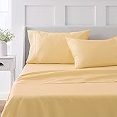 MARTHA STEWART 100% Cotton Twin Sheet Set - 3 Piece, Soft, Smooth, Durable, Easy Care, 16" Deep Pocket Sheets, Bedding Sheet, Sateen Sheet, 1 Flat, 1 Fitted, 1 Pillowcase, Yellow