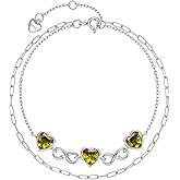 Heart Valentine Bracelet Gift for Her Forever, 925 Silver Endless Love Infinity 14K Gold Plated 4 Leaf Clover Flower Birthstone Bracelet, Womens Lucky Jewelry Anniversary Birthday St. Patrick Day Gift