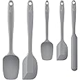 HOTEC Food Grade Silicone Rubber Spatula Set for Kitchen Baking, Cooking, and Mixing High Heat Resistant Non Stick Dishwasher Safe BPA-Free Set of 5 Grey