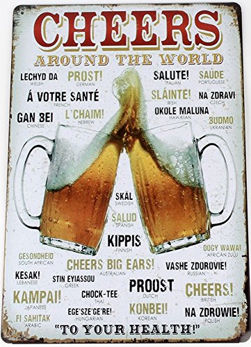 CHEERS AROUND THE WORLD Beer Tin Signs,12 x 8 inches