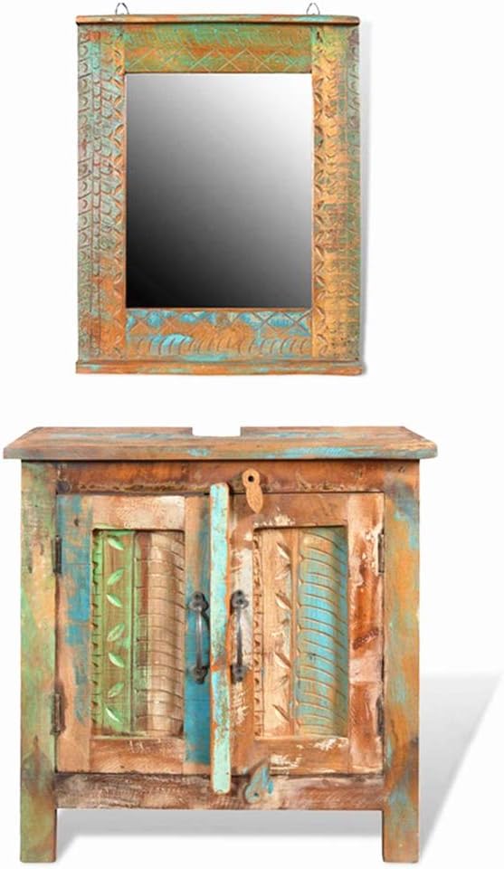 Bathroom Vanity Cabinet and Bathroom Vanity Mirror Reclaimed Solid Wood 24" x 12" x 24" (W x H) by BLUECC
