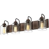 zeyu 28.5" Oil Rubbed Bronze Bathroom Light Fixtures, 4-Light Farmhouse Vanity Wall Lights with Clear Glass Shade, ZSL72B-4W 