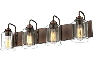 zeyu 28.5" Oil Rubbed Bronze Bathroom Light Fixtures, 4-Light Farmhouse Vanity Wall Lights with Clear Glass Shade, ZSL72B-4W ORB