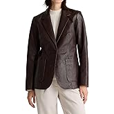IZAC & DAUD Lambskin Leather Blazer for Women - Casual Coat Long Sleeves Suit Style Leather Jacket Women
