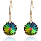 Austrian Crystal Round Drop Dangle Earrings for Women 14K Gold Plated Hypoallergenic Jewelry